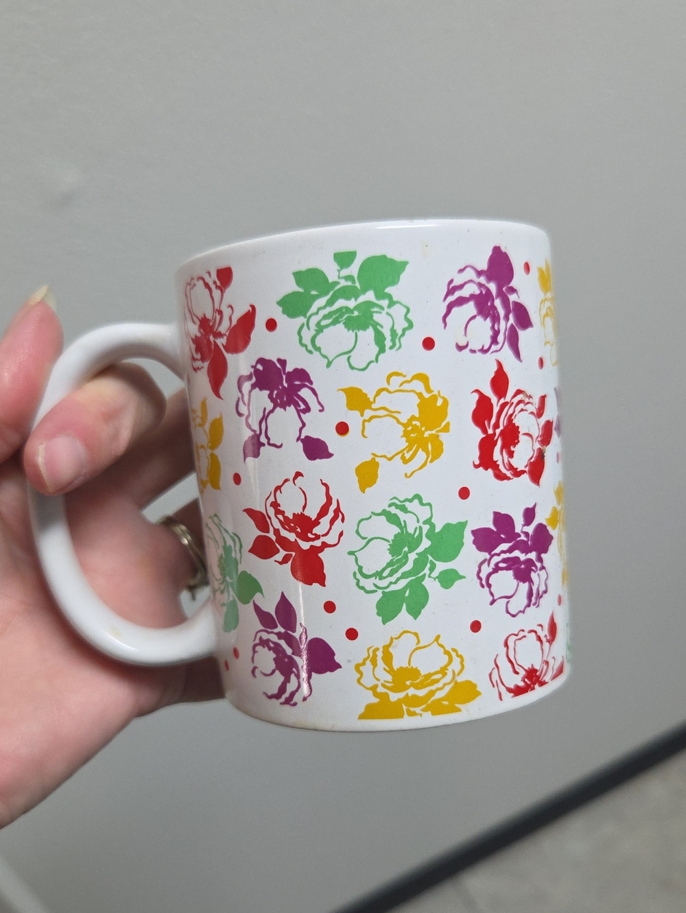 White Floral Pattern Ceramic Coffee Mug - Multicolor